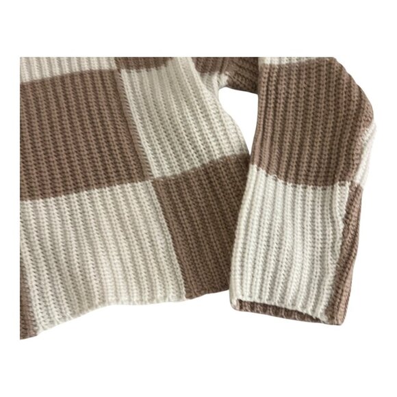 Moon & Madison Checkered Sweater XS Brown Cream Cropped Knit Pullover - Picture 4 of 5